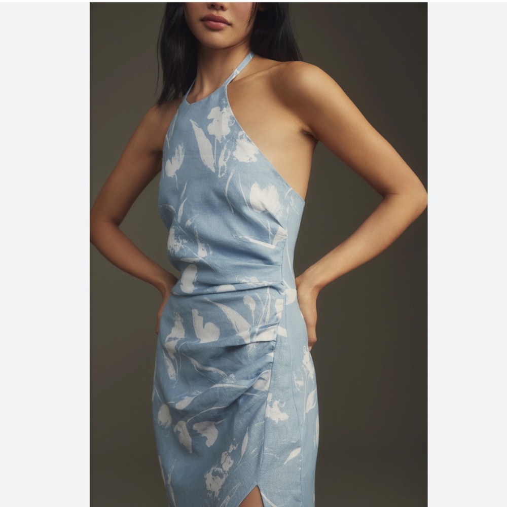 Reformation Blue and White High Low Dress